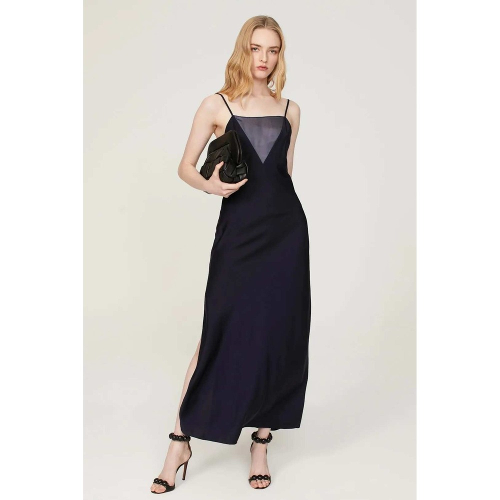 Marina Moscone Plunge Slip Dress 2 Navy Blue Maxi Party Formal‎ ASO Kristen Bell